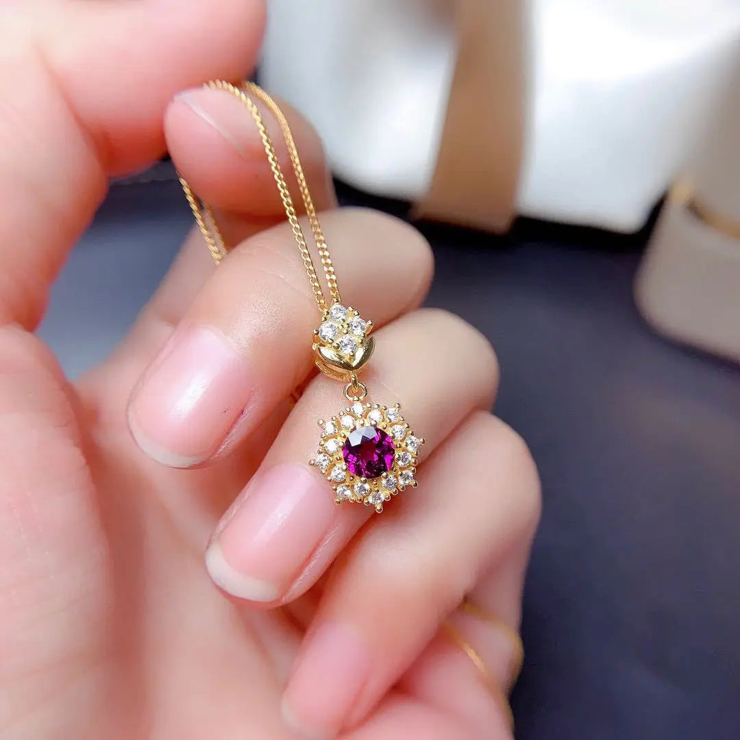 Luxury Purple Red Crystal Jewelry Set Round Pendant Necklace Drop Earrings Ring Bridal Wedding Gifts