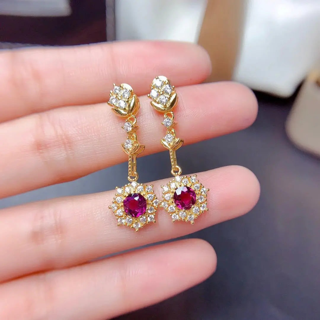 Luxury Purple Red Crystal Jewelry Set Round Pendant Necklace Drop Earrings Ring Bridal Wedding Gifts