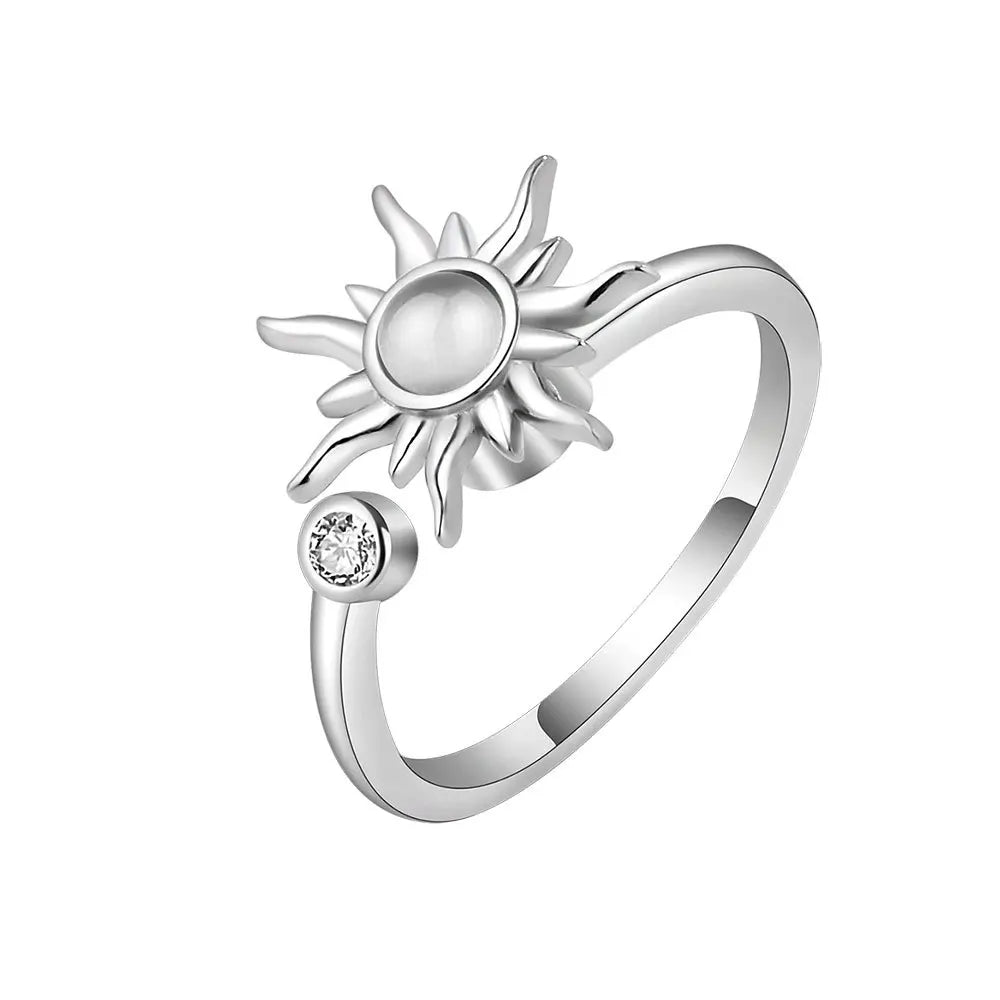 Anti-Stress Crystal Flower Spinner Ring Women Wedding Jewelry Gift